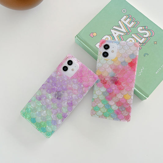 Square Shell Pattern Electroplated Fish Scale Silicone Straight Edge Phone Case
