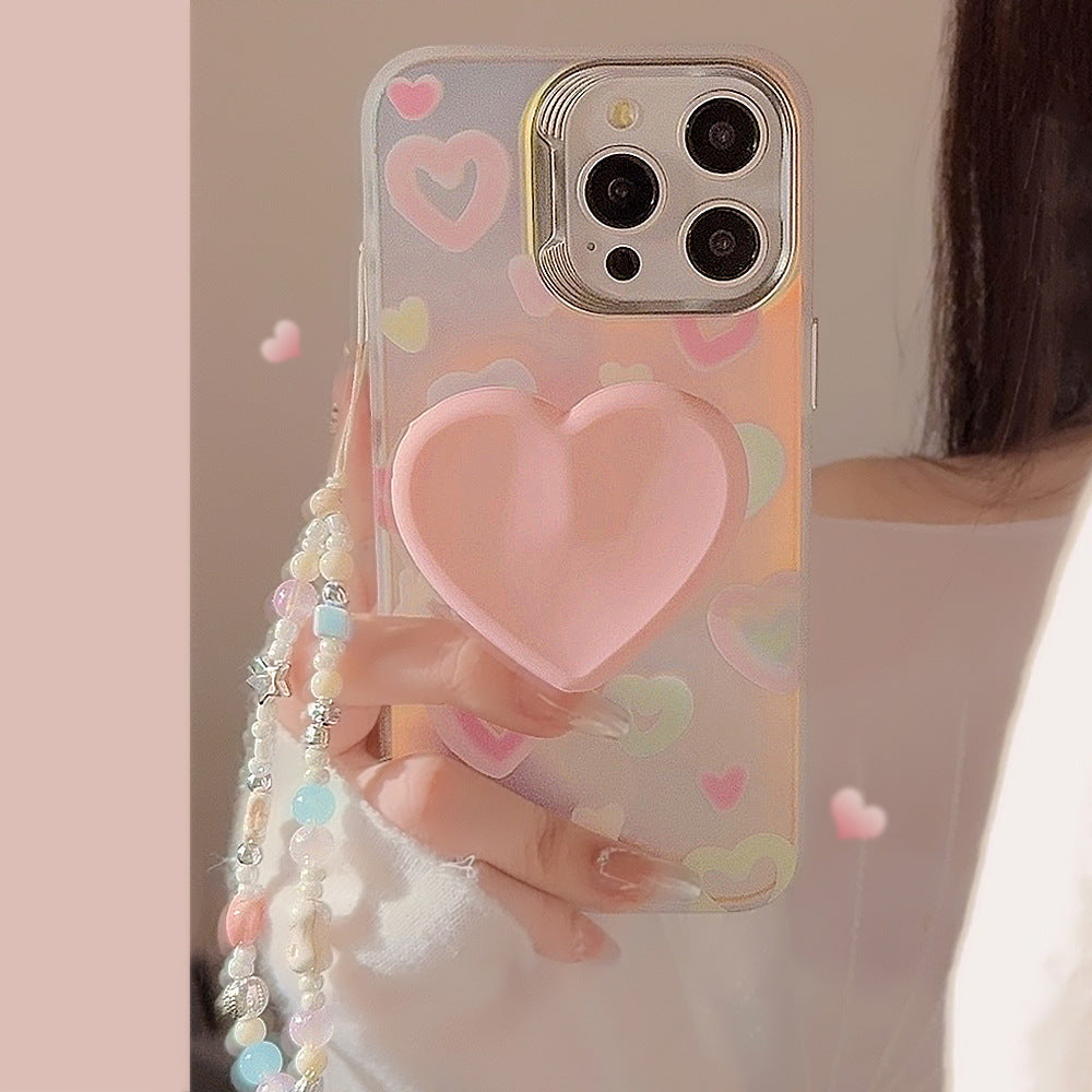 Laser Colored Loving Heart Bracket Silicone Phone Case