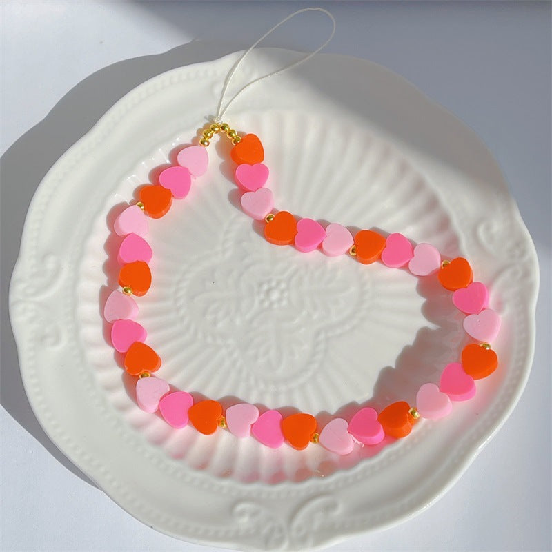 Polymer Clay Love Gradient Color Heart Pattern Mobile Phone Lanyard