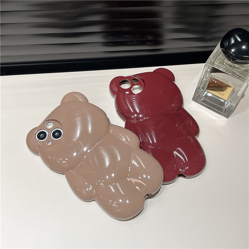 Solid Color Three-dimensional Bear Cute Anti-fall Cute New Anti-fall Phone Case