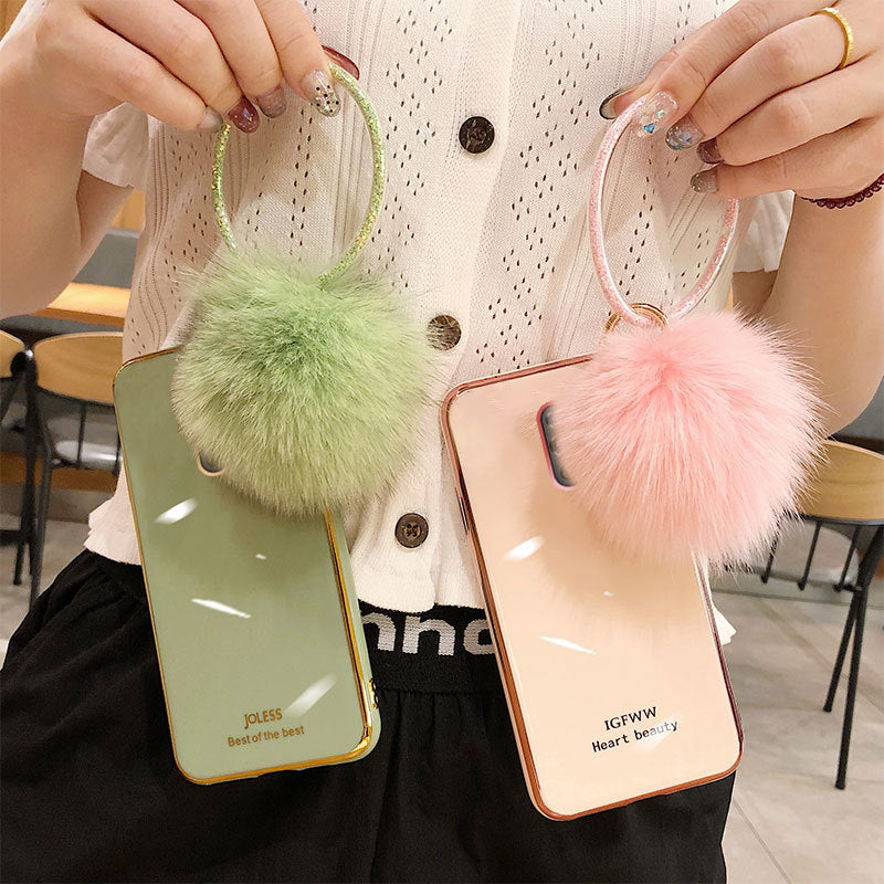 Hair Ball Electroplating Bracelet Silicone Protective Cover Phone Case