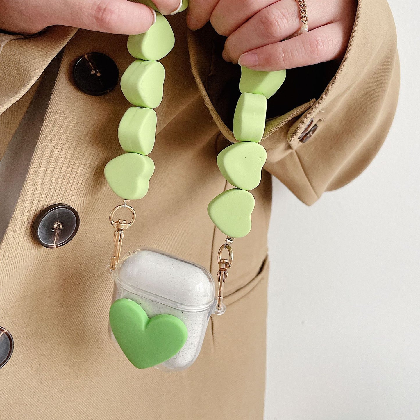 Transparent Earphone Soft Shell With Love Hanging Chain Protective Cover