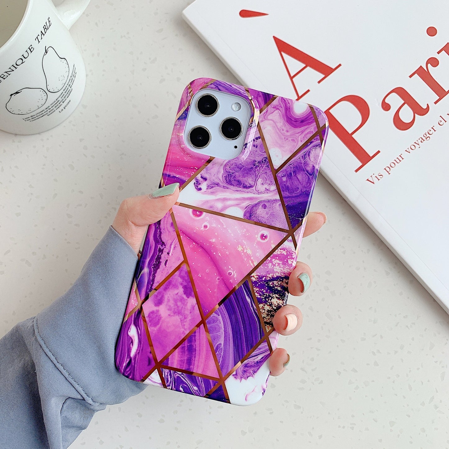 Compatible with Apple, European and American mosaic marble silicone phone case