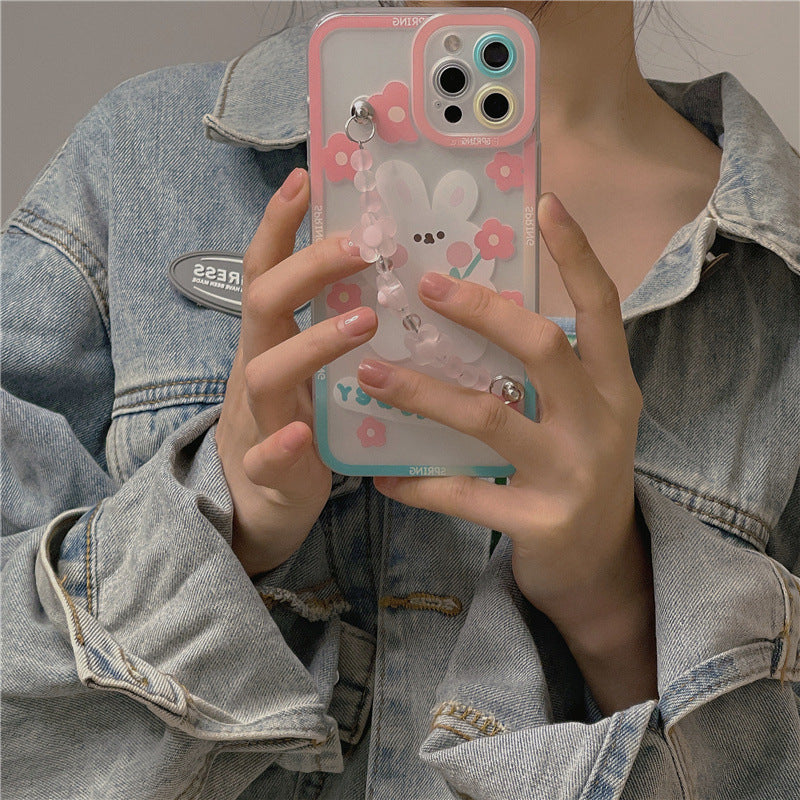 Flower Rabbit Chain Transparent Phone Case