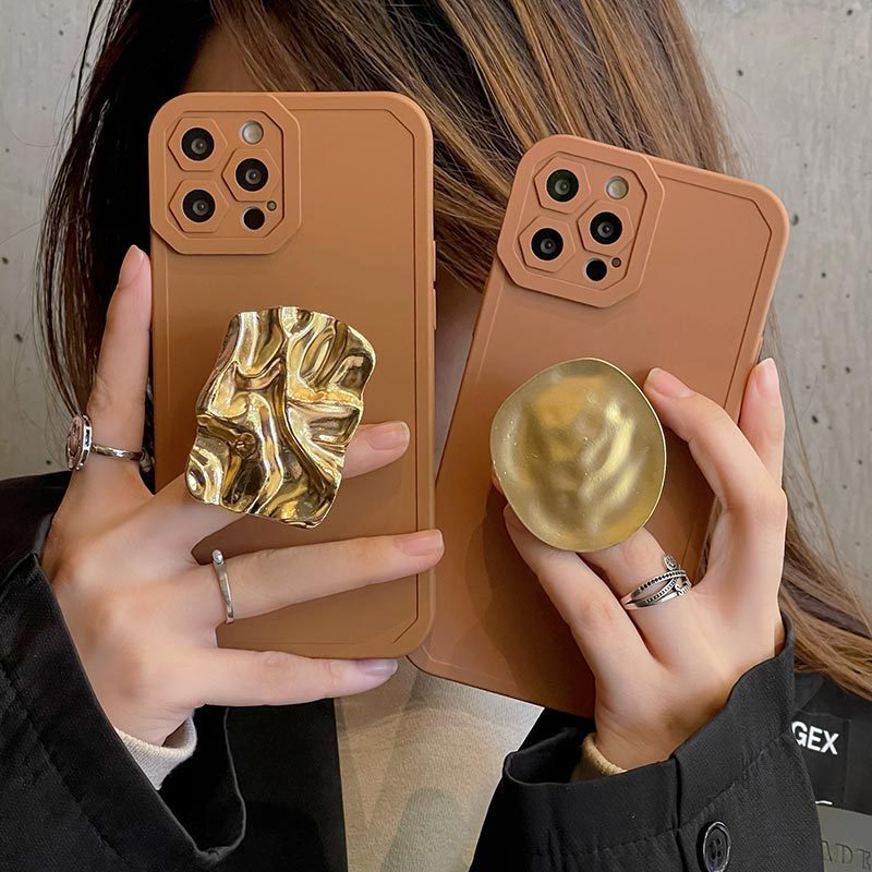 Pure Mobile Phone Case With Bracket Color All-inclusive Straight Edge Anti-fall