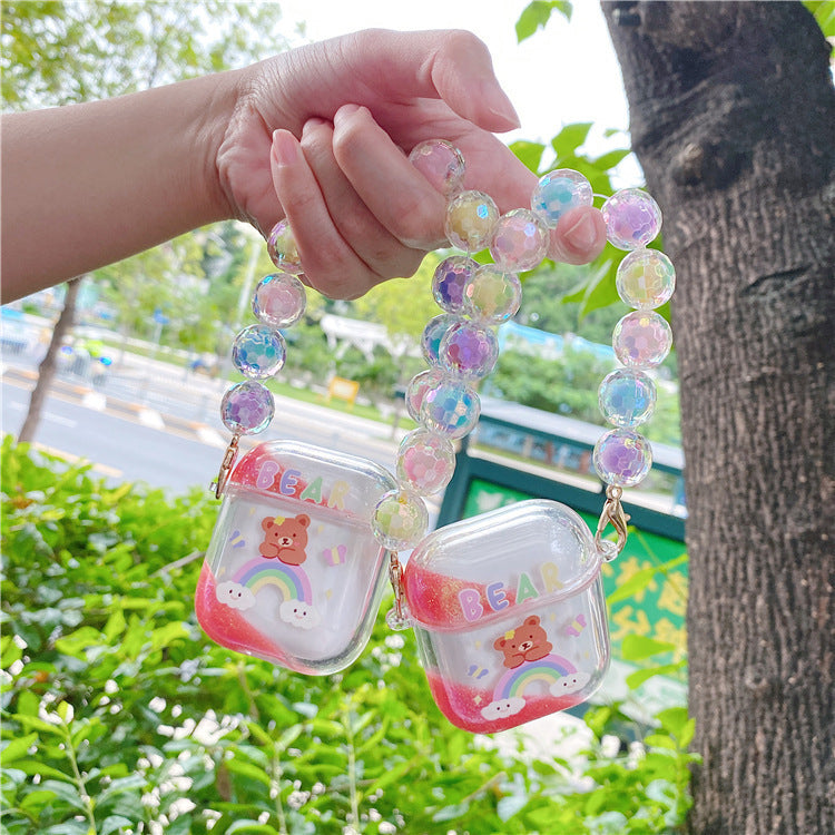 Compatible with Apple, Set Of Cute Quicksand Rainbow Bear Bluetooth Wireless Headset Set