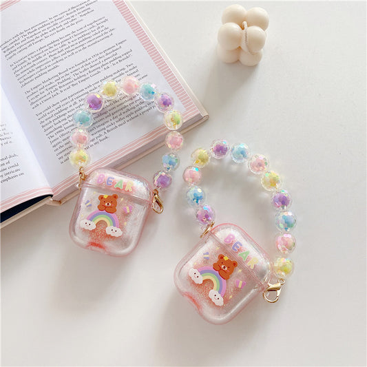 Compatible with Apple, Set Of Cute Quicksand Rainbow Bear Bluetooth Wireless Headset Set