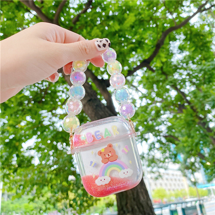 Compatible with Apple, Set Of Cute Quicksand Rainbow Bear Bluetooth Wireless Headset Set