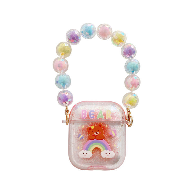 Compatible with Apple, Set Of Cute Quicksand Rainbow Bear Bluetooth Wireless Headset Set