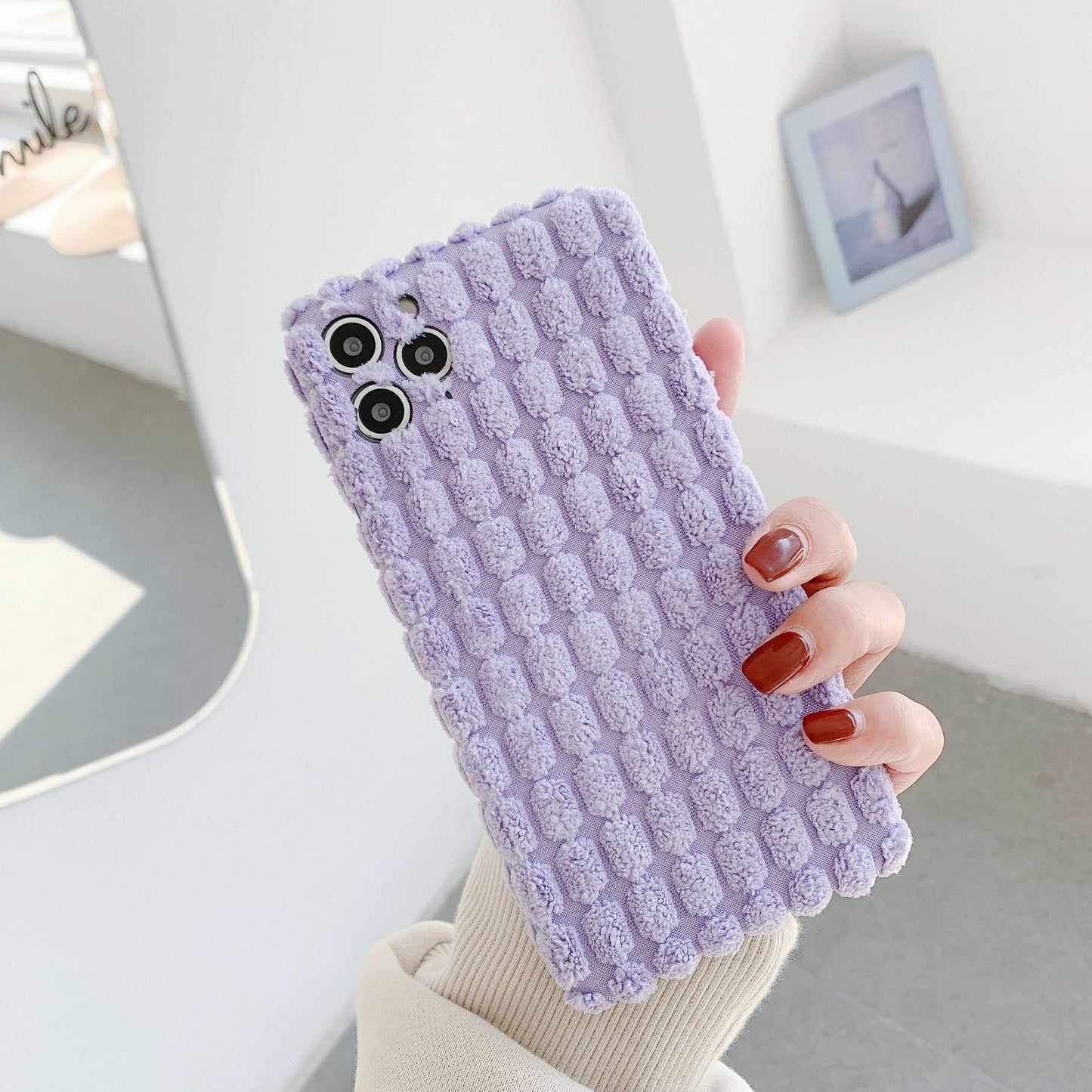 Compatible with Apple , New Three-Dimensional Grain Plush Mobile Phone Case Apple 11 Lens All-Inclusive Protective Cover