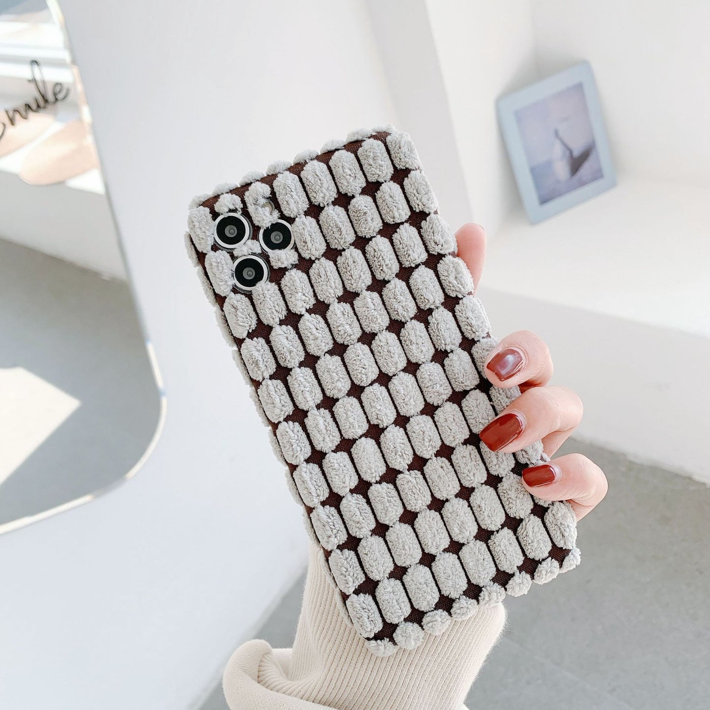 Compatible with Apple , New Three-Dimensional Grain Plush Mobile Phone Case Apple 11 Lens All-Inclusive Protective Cover