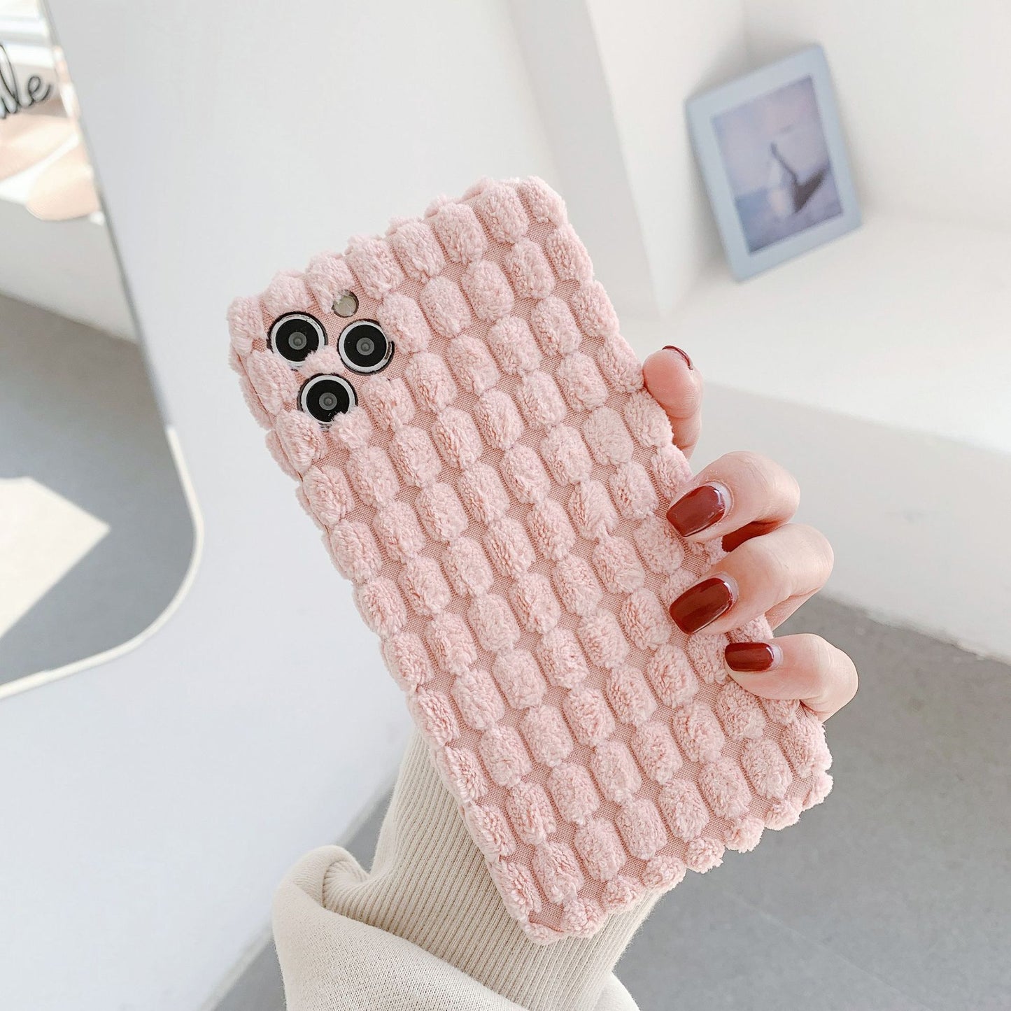 Compatible with Apple , New Three-Dimensional Grain Plush Mobile Phone Case Apple 11 Lens All-Inclusive Protective Cover