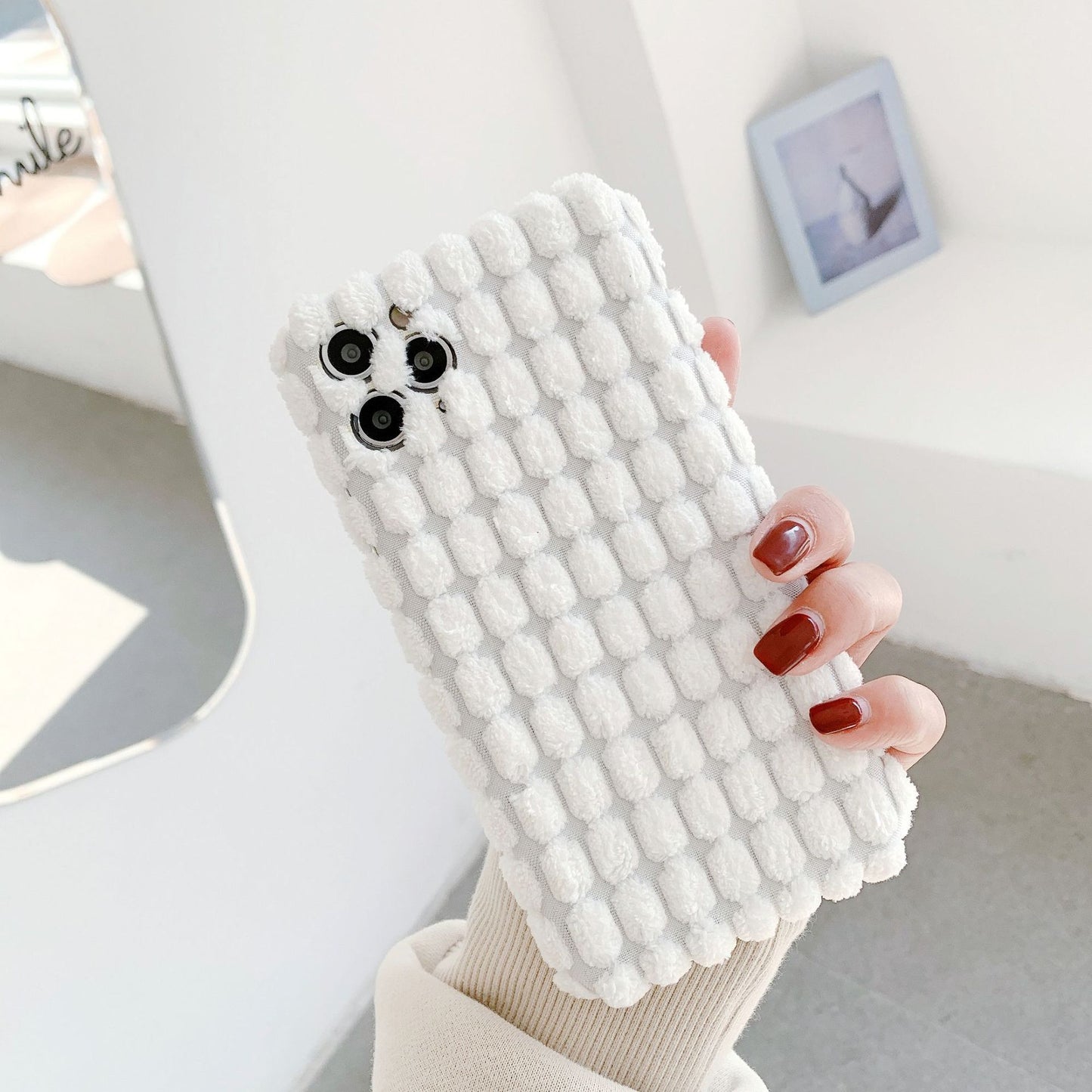Compatible with Apple , New Three-Dimensional Grain Plush Mobile Phone Case Apple 11 Lens All-Inclusive Protective Cover