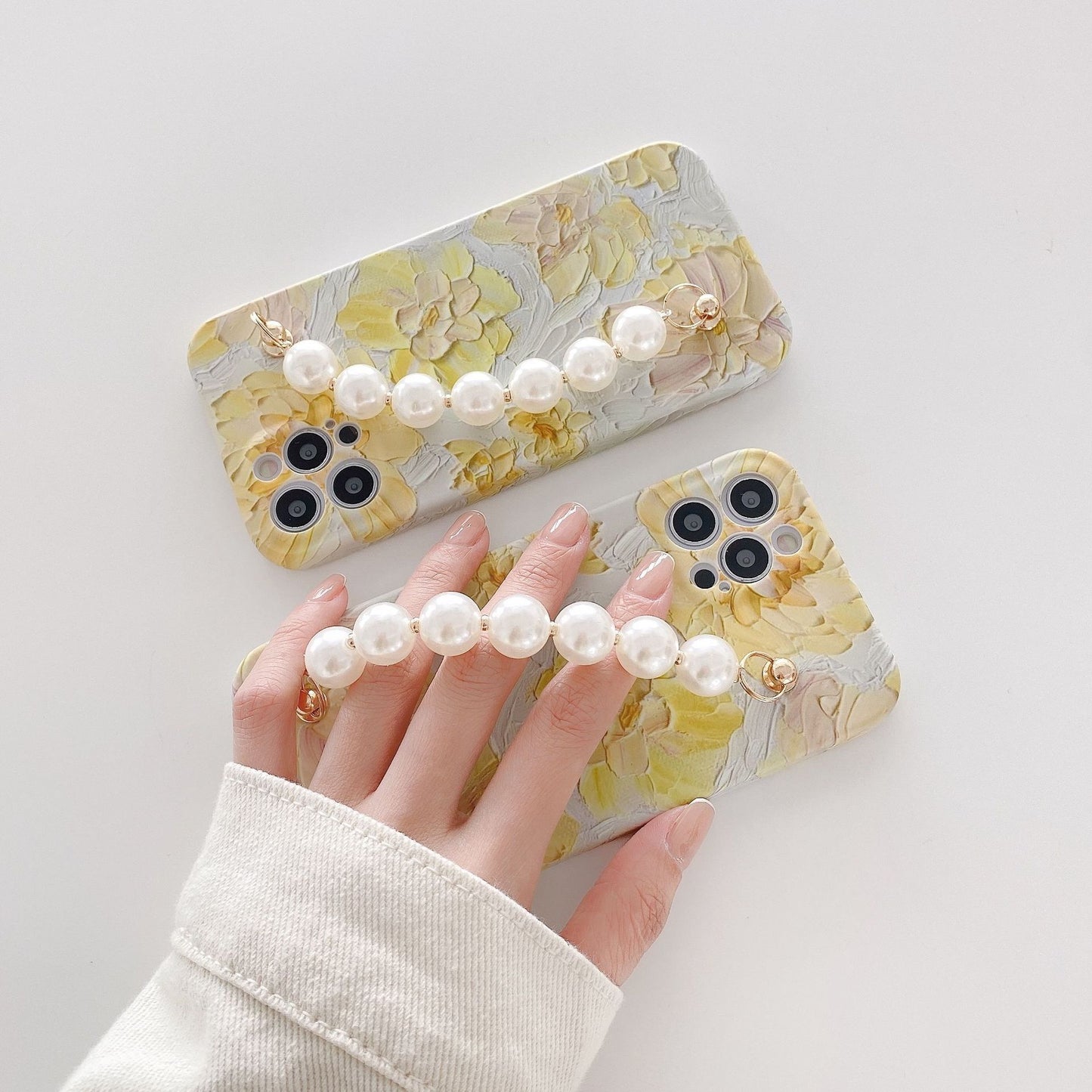 Art Flower Pearl Chain For Mobile Phone Case