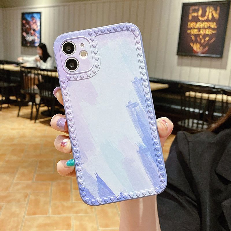 Compatible with Apple , Love Border Watercolor Ink Painting For Phone Case All Inclusive Soft Case