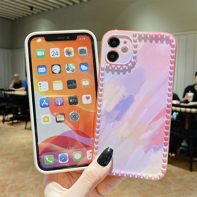 Compatible with Apple , Love Border Watercolor Ink Painting For Phone Case All Inclusive Soft Case