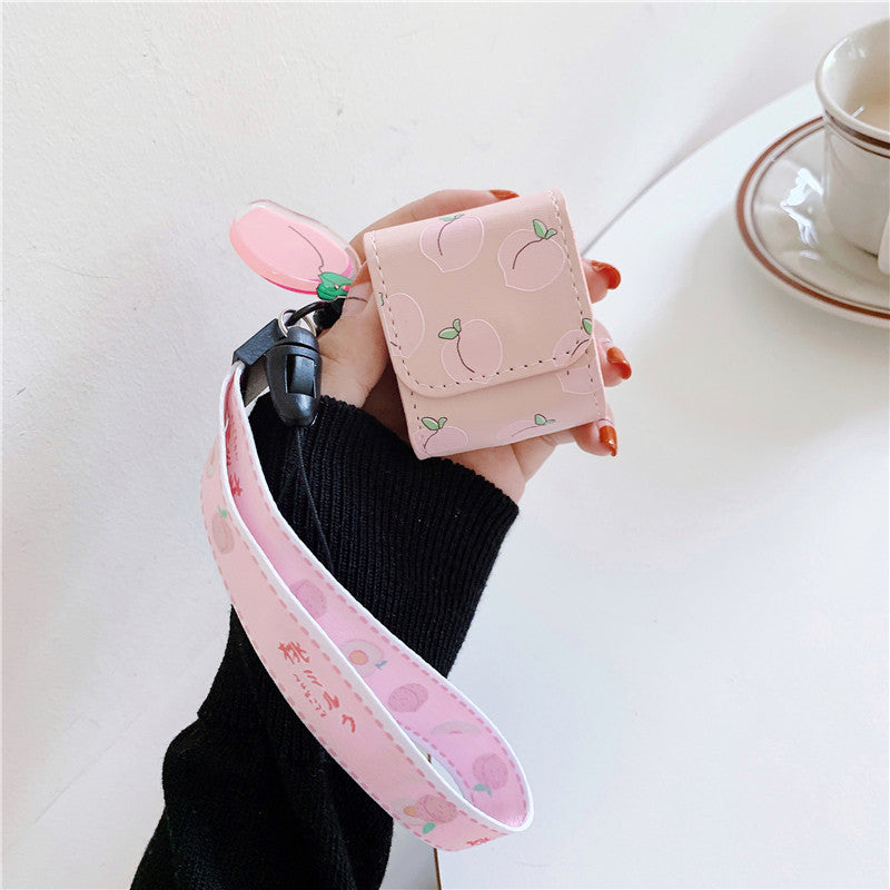 Compatible with Apple, Earphone Case Leather Case Fruit Orange Peach Soft Wireless Bluetooth Protective Shell