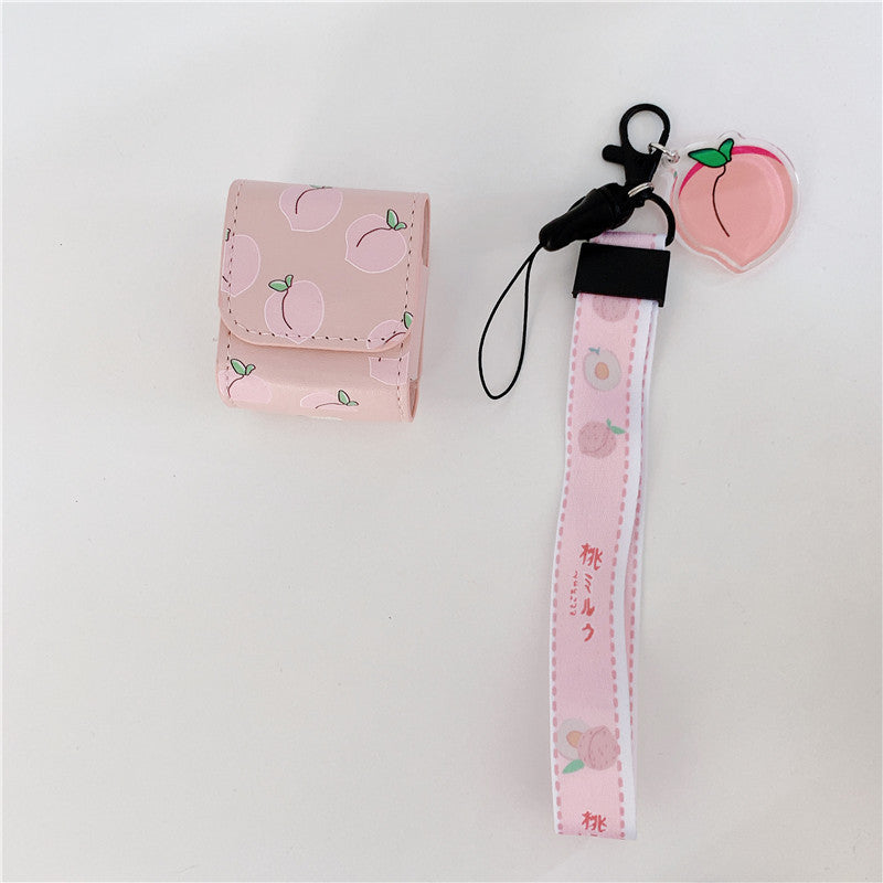Compatible with Apple, Earphone Case Leather Case Fruit Orange Peach Soft Wireless Bluetooth Protective Shell