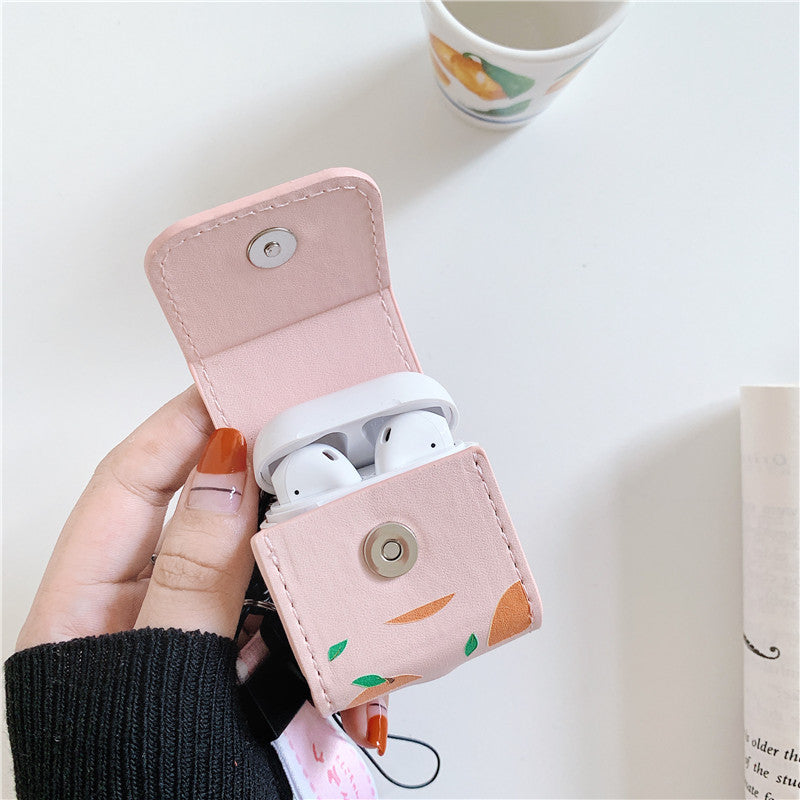 Compatible with Apple, Earphone Case Leather Case Fruit Orange Peach Soft Wireless Bluetooth Protective Shell