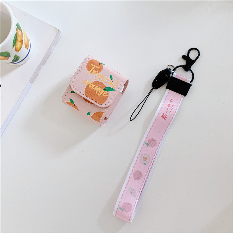 Compatible with Apple, Earphone Case Leather Case Fruit Orange Peach Soft Wireless Bluetooth Protective Shell