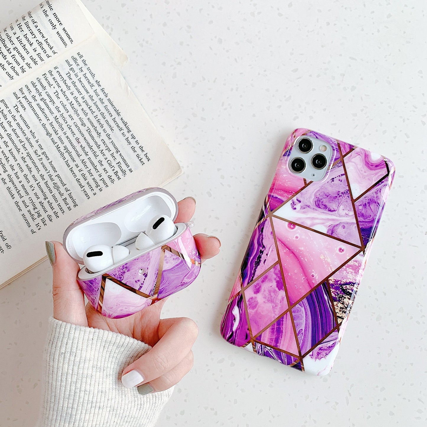Compatible with Apple, European and American mosaic marble silicone phone case