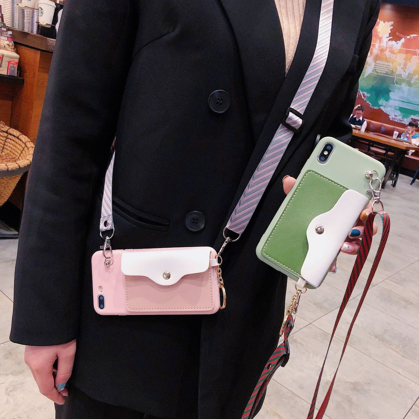 Diagonal lanyard wallet phone case