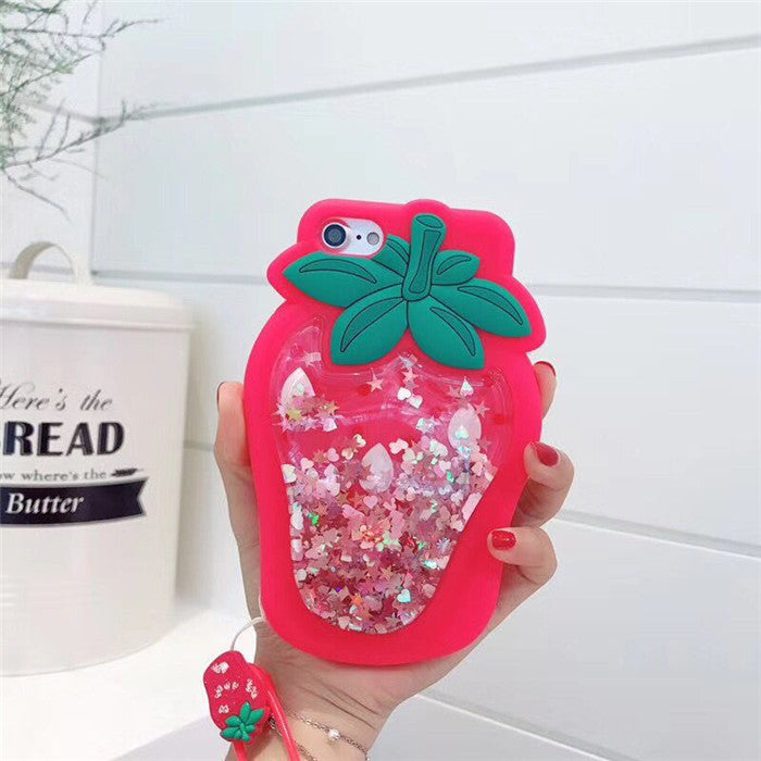 Compatible with Apple , Quicksand strawberry couple phone case
