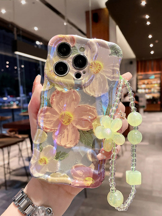 Oil Painting Flower Lanyard Phone Case