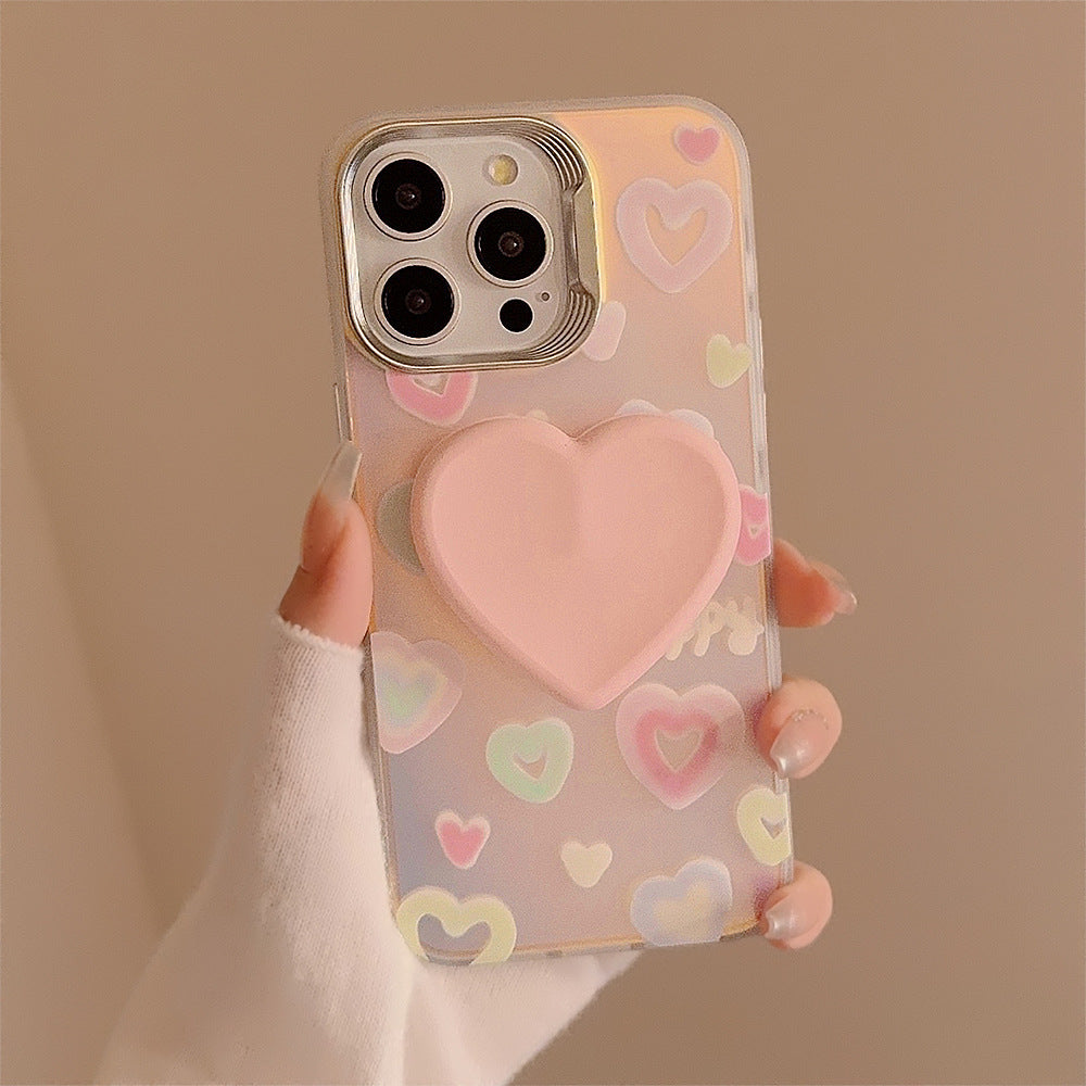Laser Colored Loving Heart Bracket Silicone Phone Case