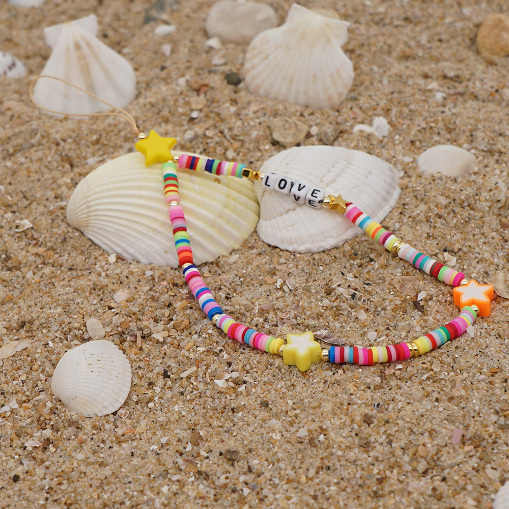 Resin Rainbow Pearl Beaded Mobile Phone Lanyard