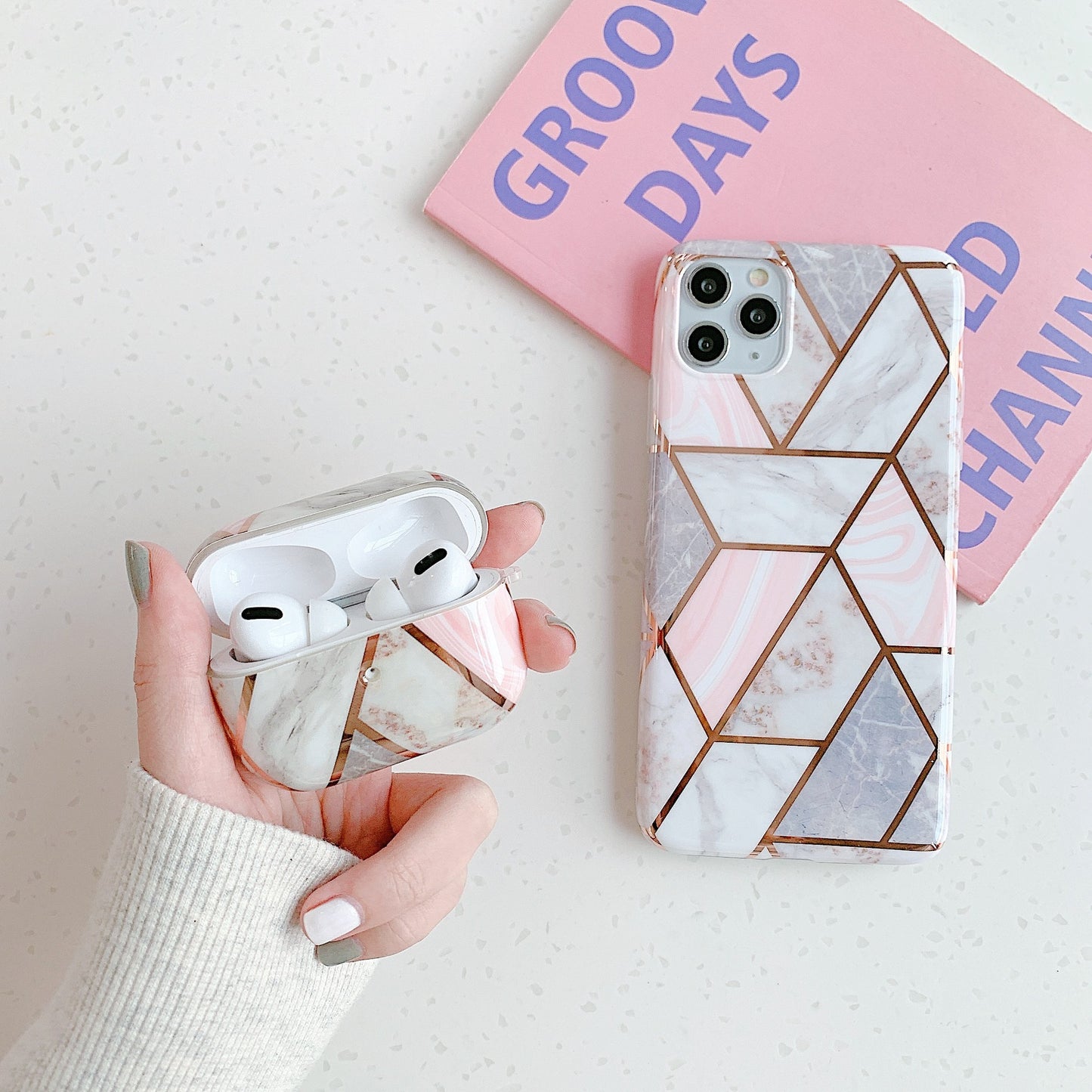 Compatible with Apple, European and American mosaic marble silicone phone case