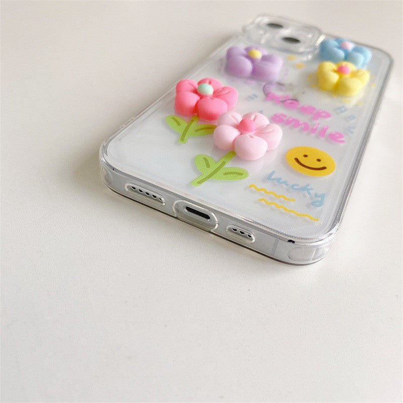 Three-dimensional Flowers Transparent Literary Mobile Phone Case