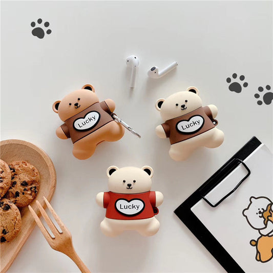 Compatible with Apple, Cute Lucky Bear Wireless Bluetooth Headset Protective Case