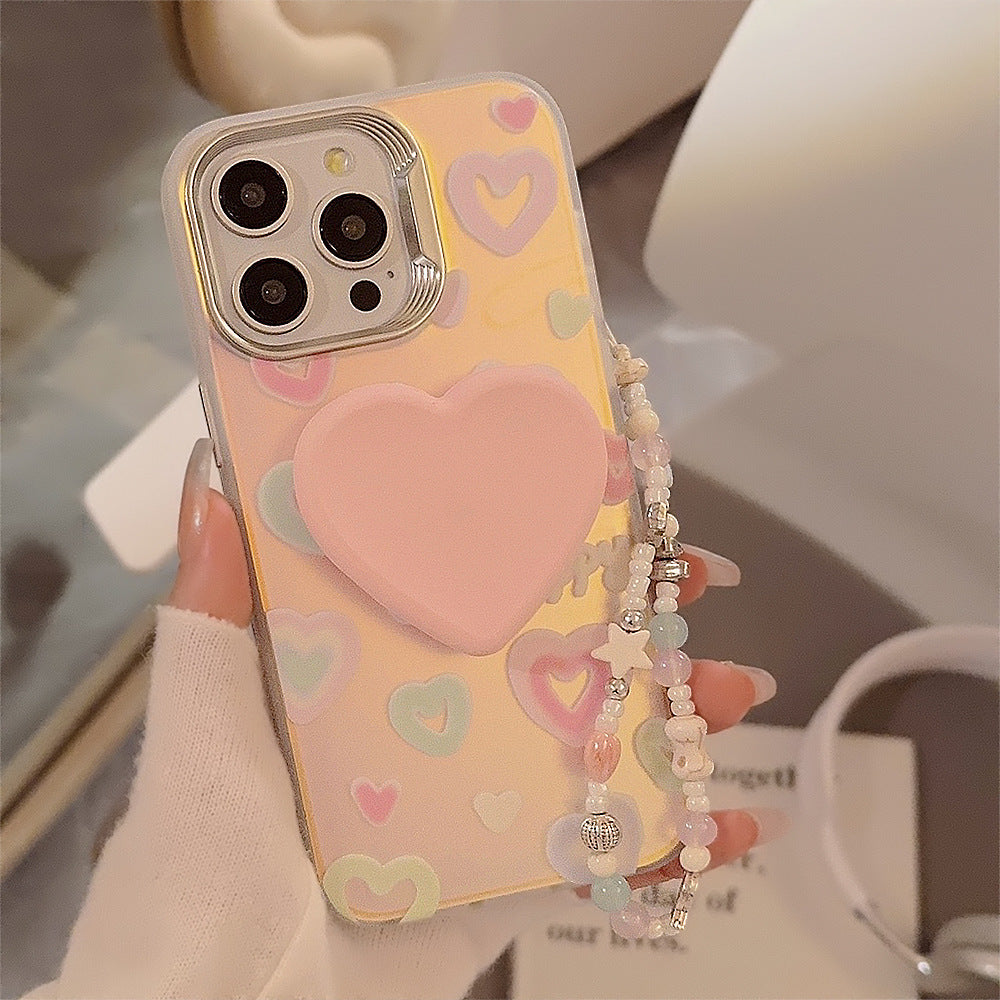 Laser Colored Loving Heart Bracket Silicone Phone Case