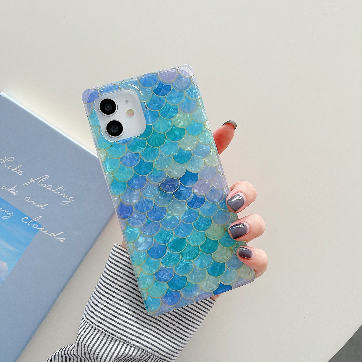 Square Shell Pattern Electroplated Fish Scale Silicone Straight Edge Phone Case