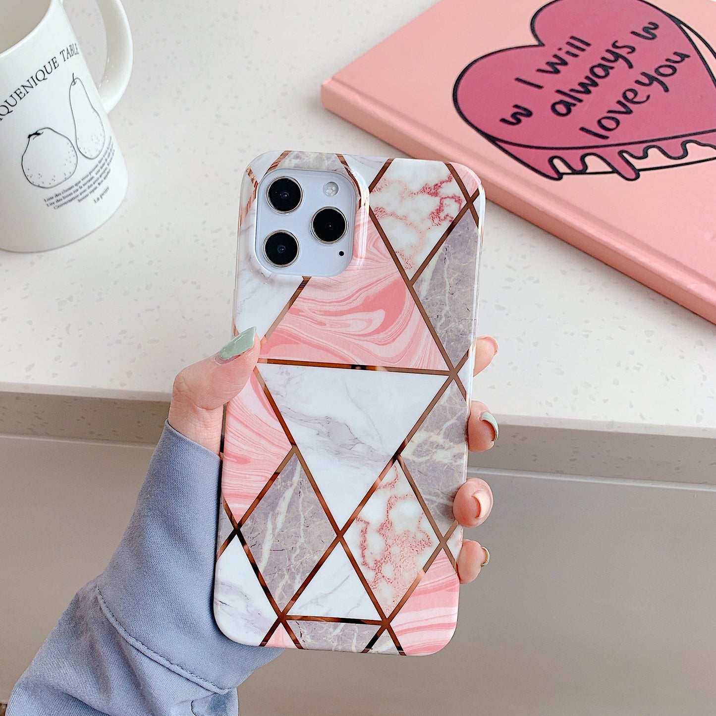 Compatible with Apple, European and American mosaic marble silicone phone case