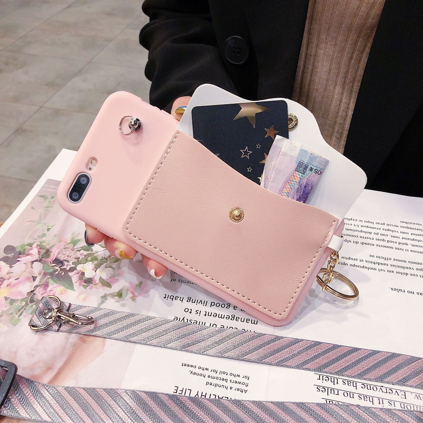 Diagonal lanyard wallet phone case