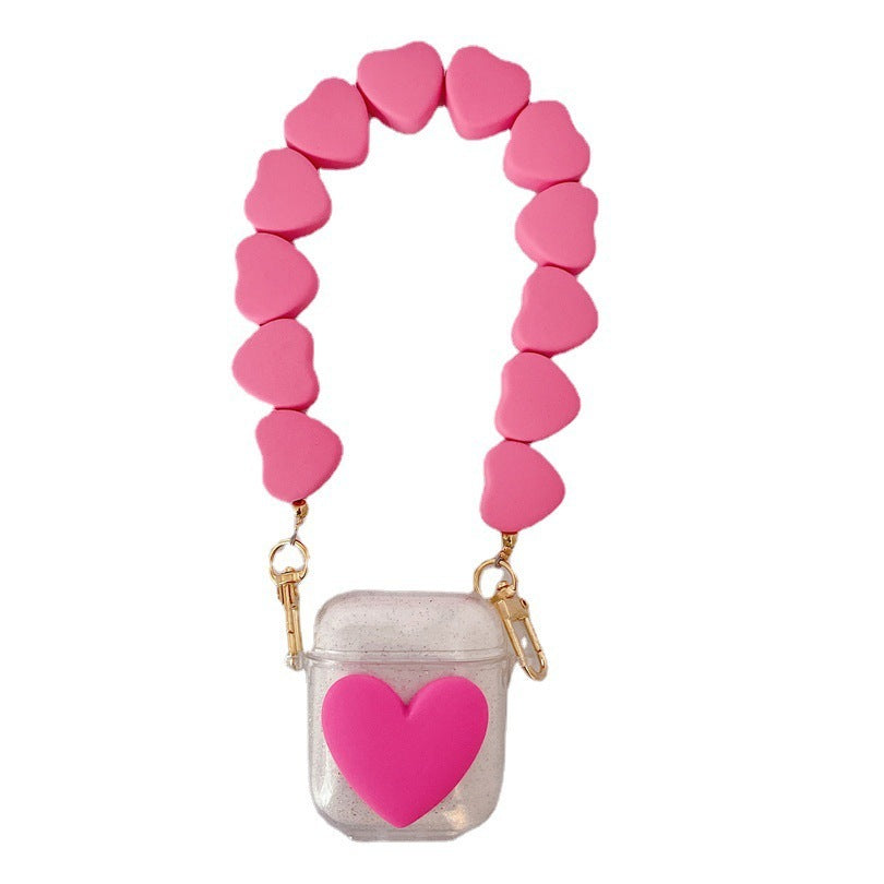 Transparent Earphone Soft Shell With Love Hanging Chain Protective Cover