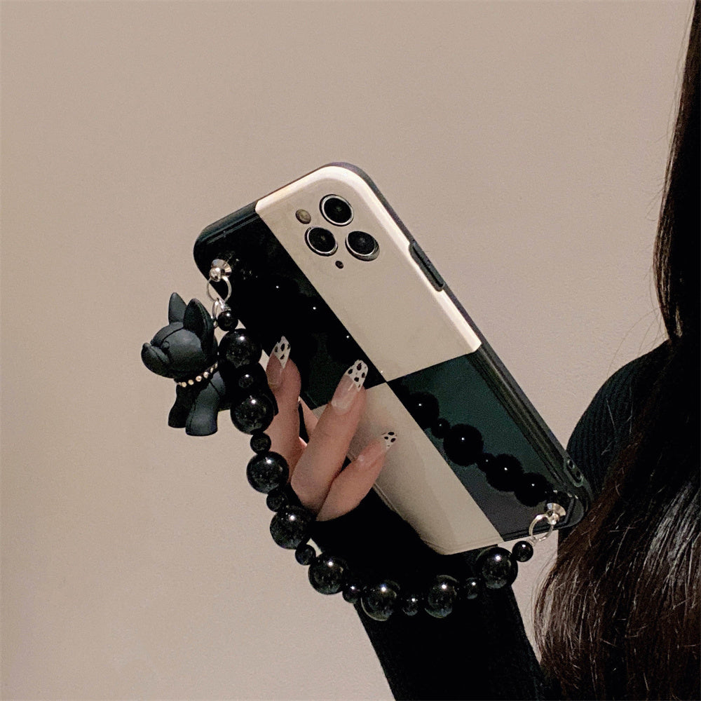 Black And White Retro Bulldog Silicone Drop-resistant Phone Case