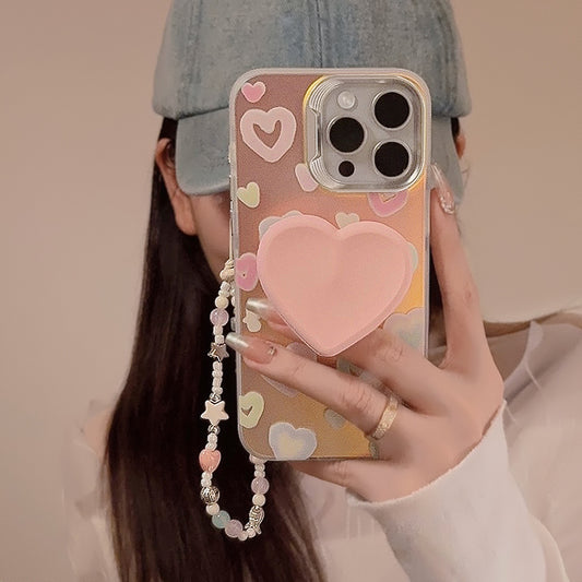 Laser Colored Loving Heart Bracket Silicone Phone Case