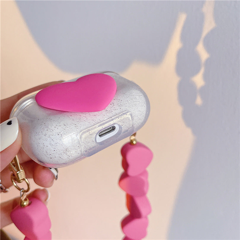 Transparent Earphone Soft Shell With Love Hanging Chain Protective Cover