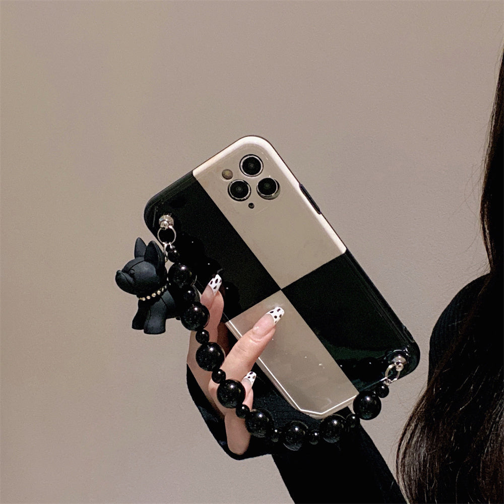 Black And White Retro Bulldog Silicone Drop-resistant Phone Case