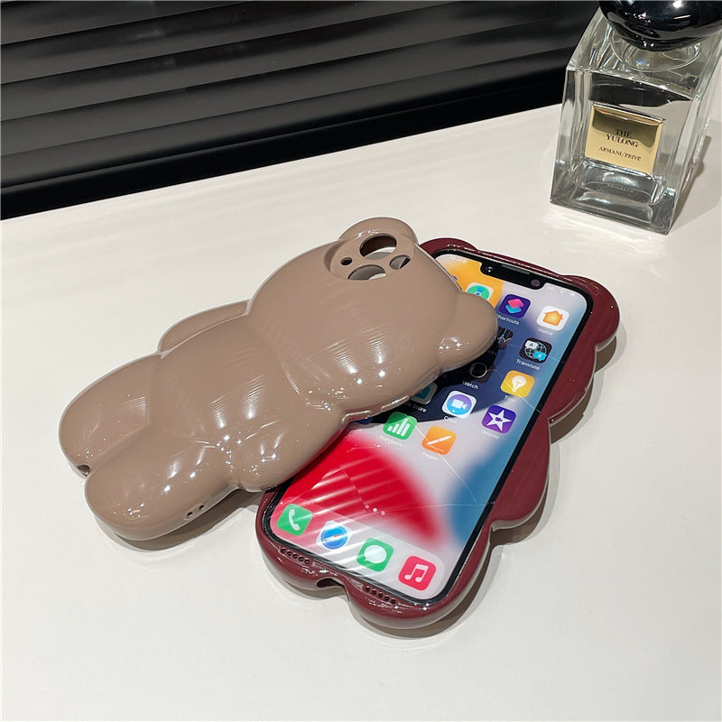 Solid Color Three-dimensional Bear Cute Anti-fall Cute New Anti-fall Phone Case