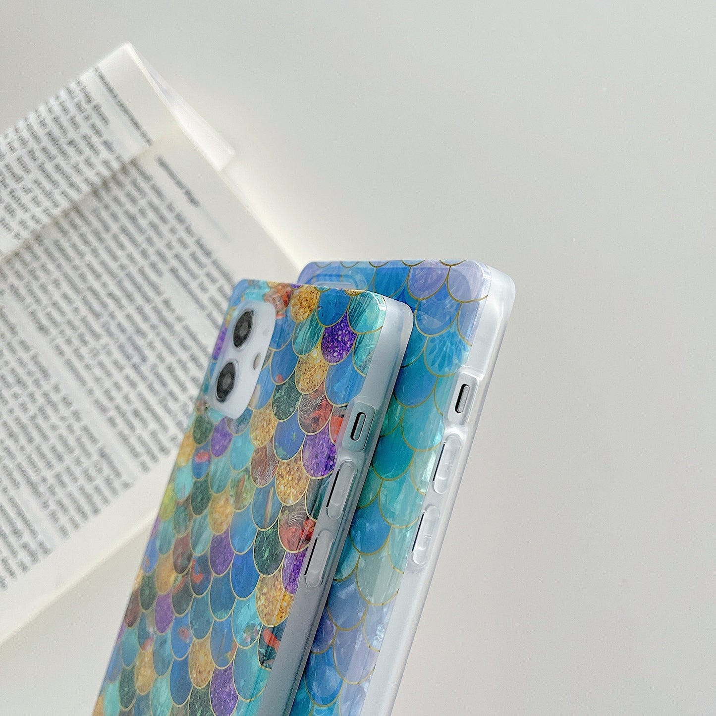 Square Shell Pattern Electroplated Fish Scale Silicone Straight Edge Phone Case
