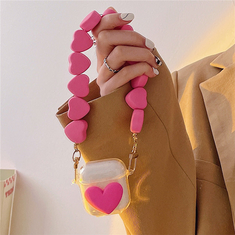 Transparent Earphone Soft Shell With Love Hanging Chain Protective Cover