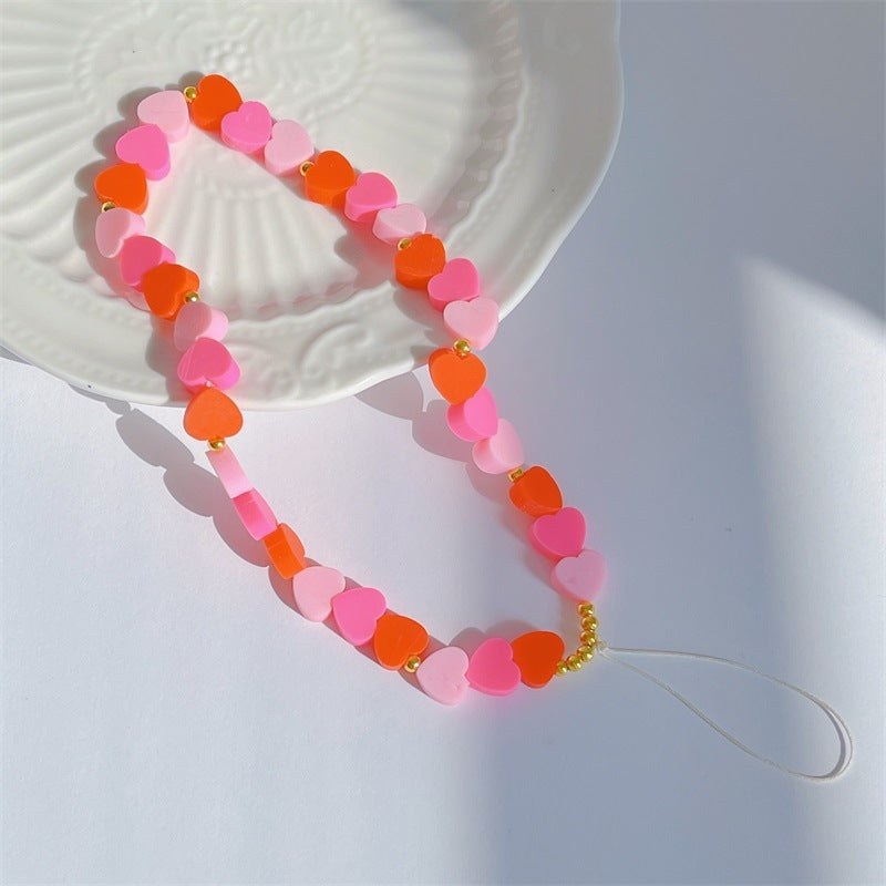 Polymer Clay Love Gradient Color Heart Pattern Mobile Phone Lanyard