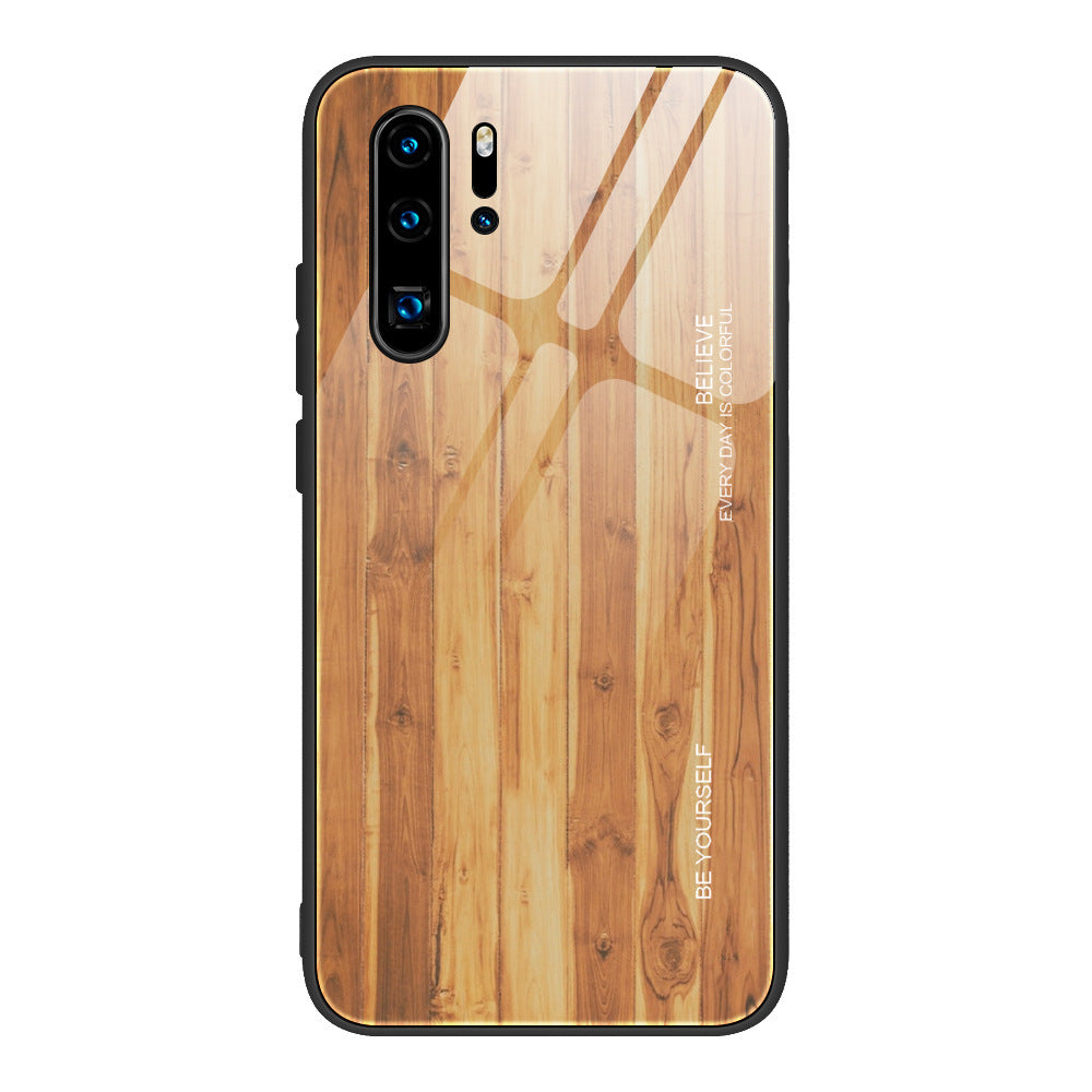 Protective Cover Retro Wood Grain Glass Case