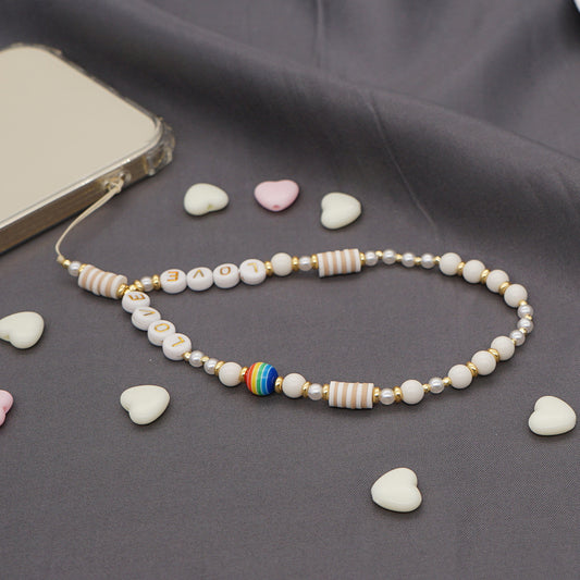 Resin Rainbow Pearl Beaded Mobile Phone Lanyard