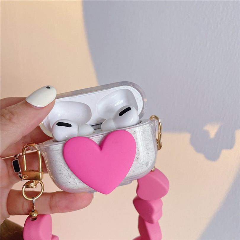 Transparent Earphone Soft Shell With Love Hanging Chain Protective Cover