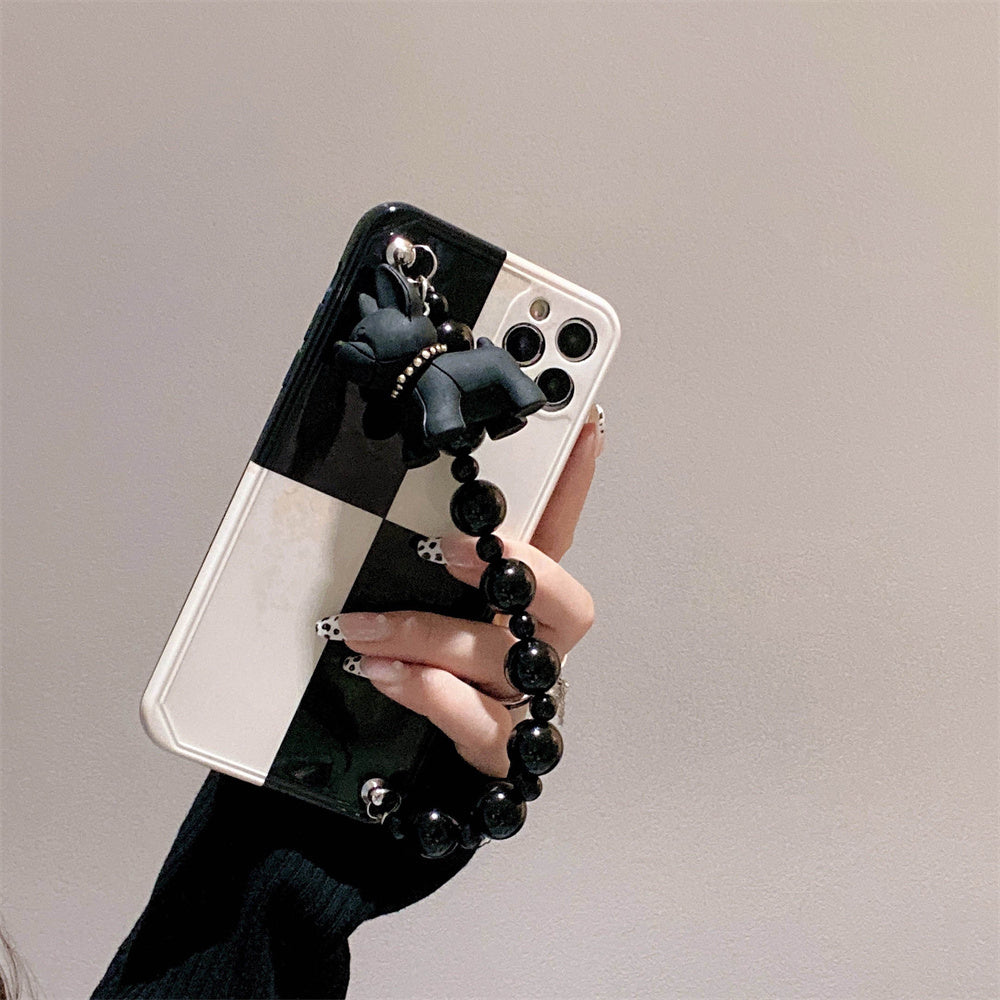 Black And White Retro Bulldog Silicone Drop-resistant Phone Case
